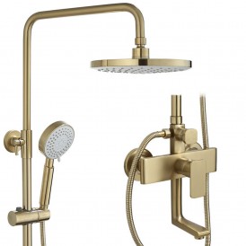 Luxury 3 Way Brass Matt Brushed Gold Faucet Plated Brass Bathroom Bathtub Bath And Shower Fixtures Mixers Sets With Hand Shower