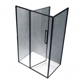 Easy Clean Matte Black Frame Frosted Square Shower Room Stall Kit Bathroom Tempered Glass Double Hinge Black Shower Door
