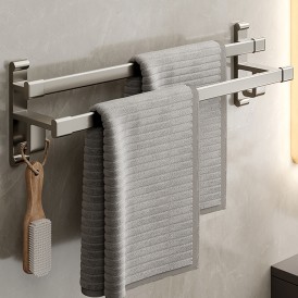 Gun gray space aluminum towel rack no punching towel rod double rod bathroom towel storage rack bathroom pendant light luxury