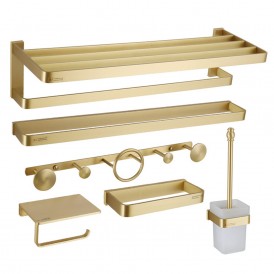 Brushed Gold Bath Towel Rack Bathroom Storage Rack Bathroom Hardware Pendant Set Nordic Brass Image Corner Shelf > Five CN;GUA
