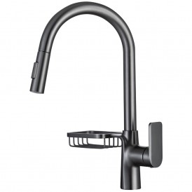 All brass pull-out swivel hot and cold dual mode spout kitchen faucet