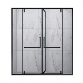 Matte Black Frame Frosted Square Stall Kit Tempered Glass Double Hinge Shower Door